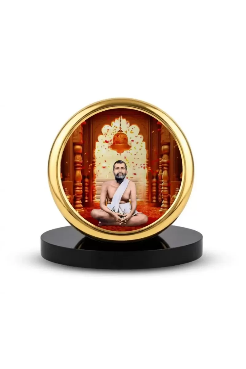 Car Dashboard/Table Top  Sri Ramakrishna Paramahamsa Metal Golden Photo Stand  2x2 Inches, Compact & Stylish Spiritual Display For Car, Home & Office (Pack Of 1) (F24547)