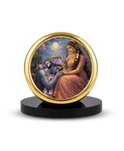 Car Dashboard/Table Top Radha Krishna  Metal Golden Photo Stand  2x2 Inches, Compact & Stylish Spiritual Display For Car, Home & Office (Pack Of 1) (F24546)