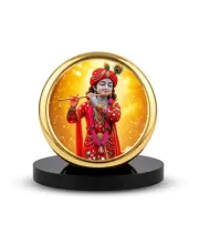 Car Dashboard/Table Top Lord Krishna Metal Golden Photo Stand  2x2 Inches, Compact & Stylish Spiritual Display For Car, Home & Office (Pack Of 1) (F24799)
