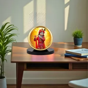 Car Dashboard/Table Top Lord Krishna Metal Golden Photo Stand  2x2 Inches, Compact & Stylish Spiritual Display For Car, Home & Office (Pack Of 1) (F24799)