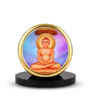 Car Dashboard/Table Top Lord Mahavira Metal Golden Photo Stand  2x2 Inches, Compact & Stylish Spiritual Display For Car, Home & Office (Pack Of 1) (F24806)