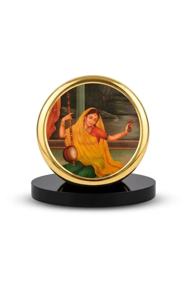 Car Dashboard/Table Top  Meera Bai Metal Golden Photo Stand  2x2 Inches, Compact & Stylish Spiritual Display For Car, Home & Office (Pack Of 1) (F24551)