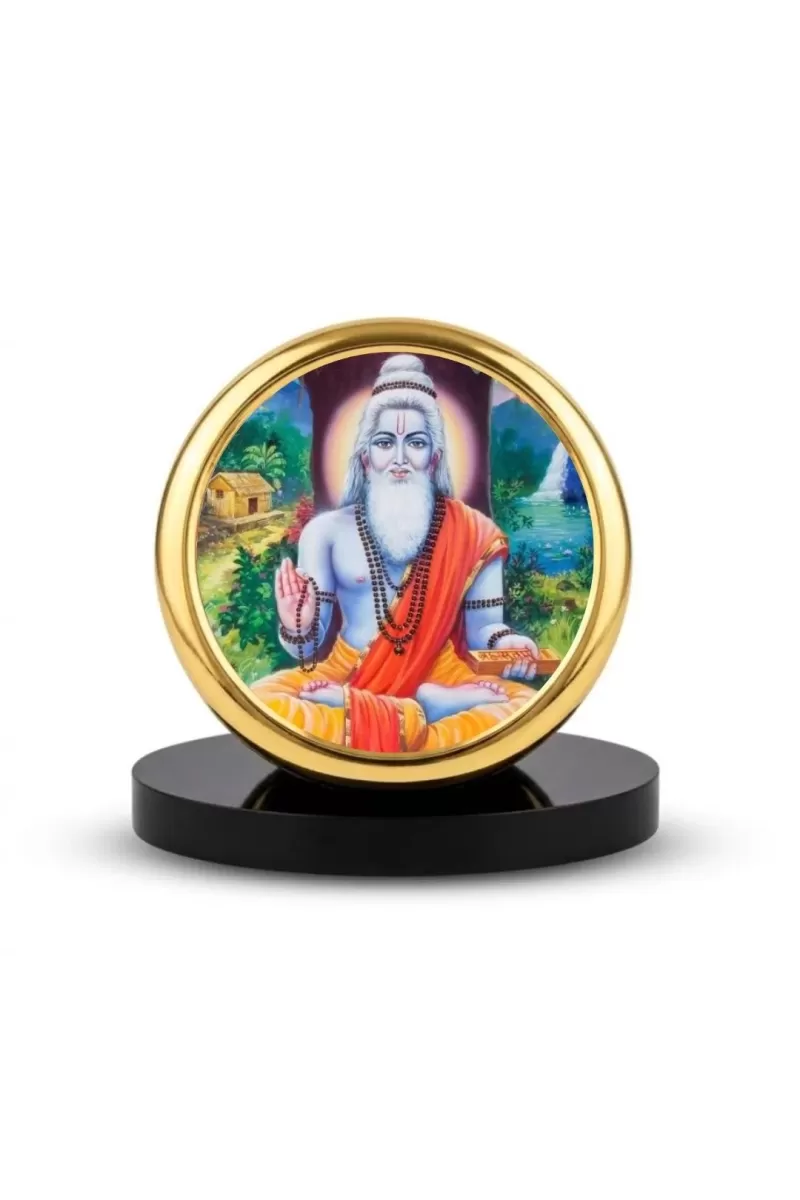 Car Dashboard/Table Top Sri Veda Vyasa Metal Golden Photo Stand  2x2 Inches, Compact & Stylish Spiritual Display For Car, Home & Office (Pack Of 1) (F24813)