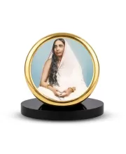 Car Dashboard/Table Top  Sri Sarada Devi Metal Golden Photo Stand  2x2 Inches, Compact & Stylish Spiritual Display For Car, Home & Office (Pack Of 1) (F24810)