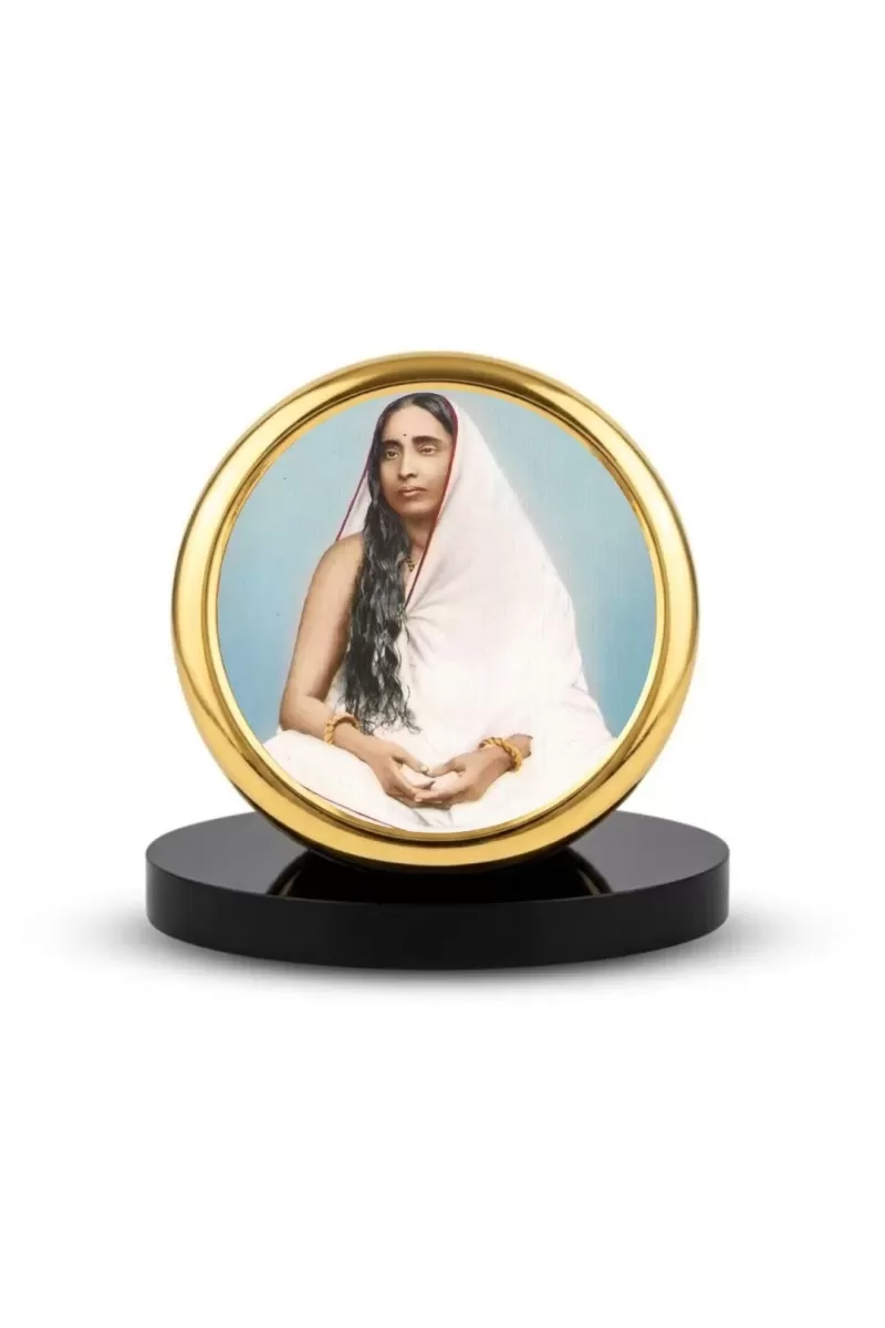 Car Dashboard/Table Top  Sri Sarada Devi Metal Golden Photo Stand  2x2 Inches, Compact & Stylish Spiritual Display For Car, Home & Office (Pack Of 1) (F24810)