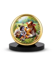 Car Dashboard/Table Top  Bal Krishna Metal Golden Photo Stand  2x2 Inches, Compact & Stylish Spiritual Display For Car, Home & Office (Pack Of 1) (F24559)