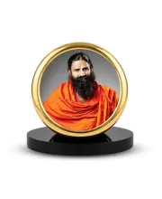 Car Dashboard/Table Top  Baba Ramdev Metal Golden Photo Stand  2x2 Inches, Compact & Stylish Spiritual Display For Car, Home & Office (Pack Of 1) (F24562)