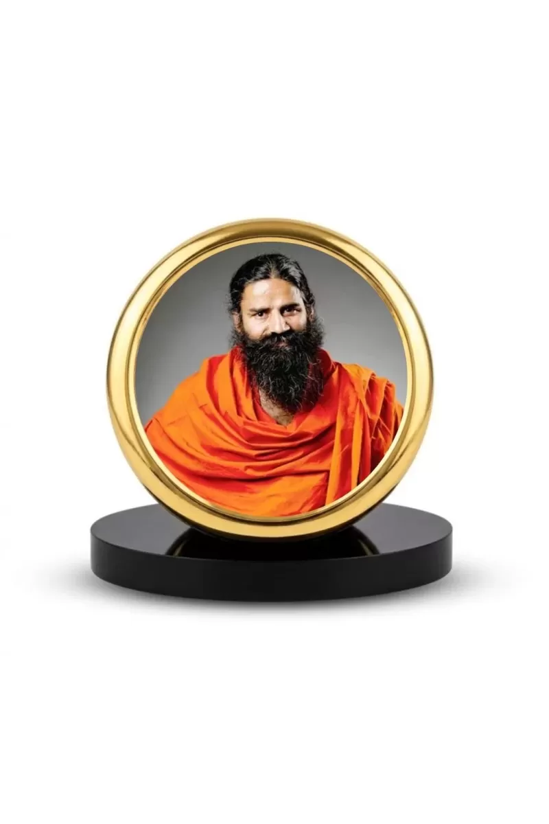 Car Dashboard/Table Top  Baba Ramdev Metal Golden Photo Stand  2x2 Inches, Compact & Stylish Spiritual Display For Car, Home & Office (Pack Of 1) (F24562)