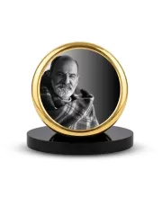 Car Dashboard/Table Top Neem Karoli Baba Metal Golden Photo Stand  2x2 Inches, Compact & Stylish Spiritual Display For Car, Home & Office (Pack Of 1) (F24819)