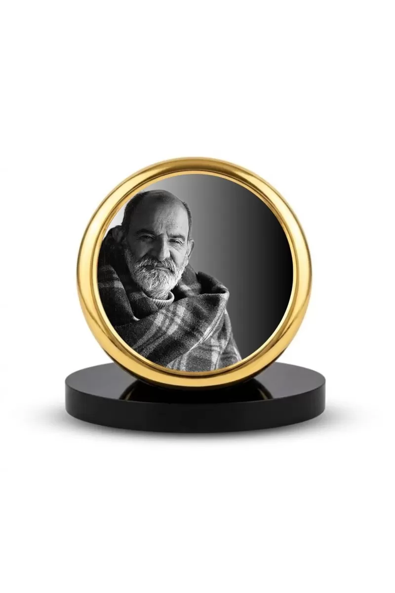 Car Dashboard/Table Top Neem Karoli Baba Metal Golden Photo Stand  2x2 Inches, Compact & Stylish Spiritual Display For Car, Home & Office (Pack Of 1) (F24819)