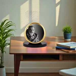 Car Dashboard/Table Top Neem Karoli Baba Metal Golden Photo Stand  2x2 Inches, Compact & Stylish Spiritual Display For Car, Home & Office (Pack Of 1) (F24819)