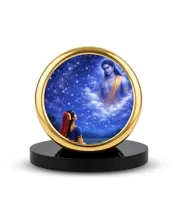 Car Dashboard/Table Top Radha And Krishna Metal Golden Photo Stand  2x2 Inches, Compact & Stylish Spiritual Display For Car, Home & Office (Pack Of 1) (F24566)