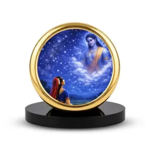 Car Dashboard/Table Top Radha And Krishna Metal Golden Photo Stand  2x2 Inches, Compact & Stylish Spiritual Display For Car, Home & Office (Pack Of 1) (F24566)