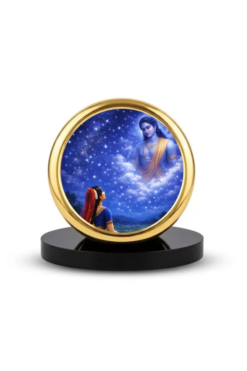Car Dashboard/Table Top Radha And Krishna Metal Golden Photo Stand  2x2 Inches, Compact & Stylish Spiritual Display For Car, Home & Office (Pack Of 1) (F24566)