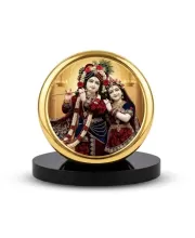 Car Dashboard/Table Top  Radha Krishna Metal Golden Photo Stand  2x2 Inches, Compact & Stylish Spiritual Display For Car, Home & Office (Pack Of 1) (F24567)