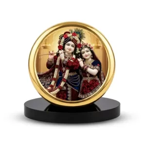 Car Dashboard/Table Top Radha Krishna Metal Golden Photo Stand 2x2 Inches, Compact & Stylish Spiritual Display For Car, Home & Office (Pack Of 1) (F24567) Car Dashboard/Table Top Radha Krishna Metal Golden Photo Stand 2x2 Inches, Compact & Stylish Spiritual Display For Car, Home & Office (Pack Of 1) (F24567)