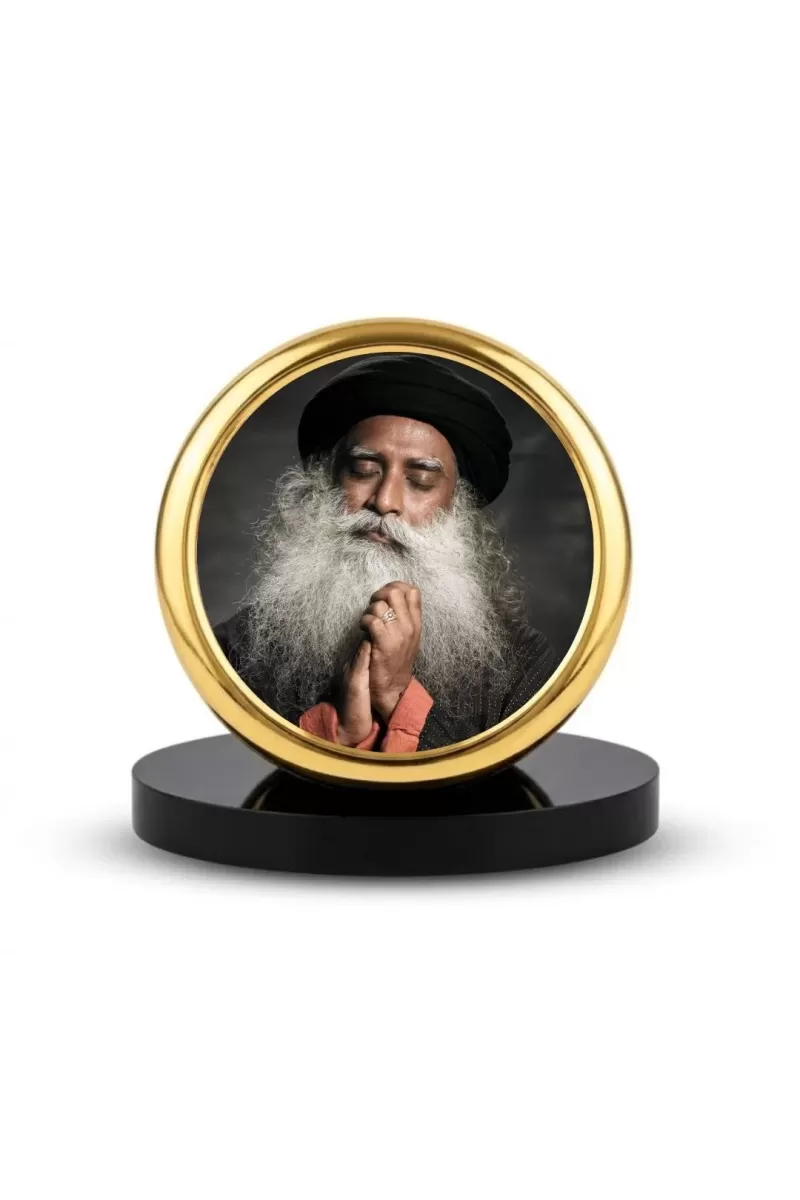 Car Dashboard/Table Top Sadhguru Metal Golden Photo Stand  2x2 Inches, Compact & Stylish Spiritual Display For Car, Home & Office (Pack Of 1) (F24825)