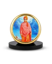 Car Dashboard/Table Top Swami Vivekananda Metal Golden Photo Stand  2x2 Inches, Compact & Stylish Spiritual Display For Car, Home & Office (Pack Of 1) (F24565)