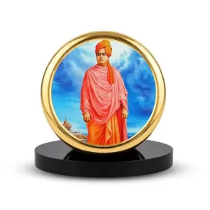 Car Dashboard/Table Top Swami Vivekananda Metal Golden Photo Stand  2x2 Inches, Compact & Stylish Spiritual Display For Car, Home & Office (Pack Of 1) (F24565)