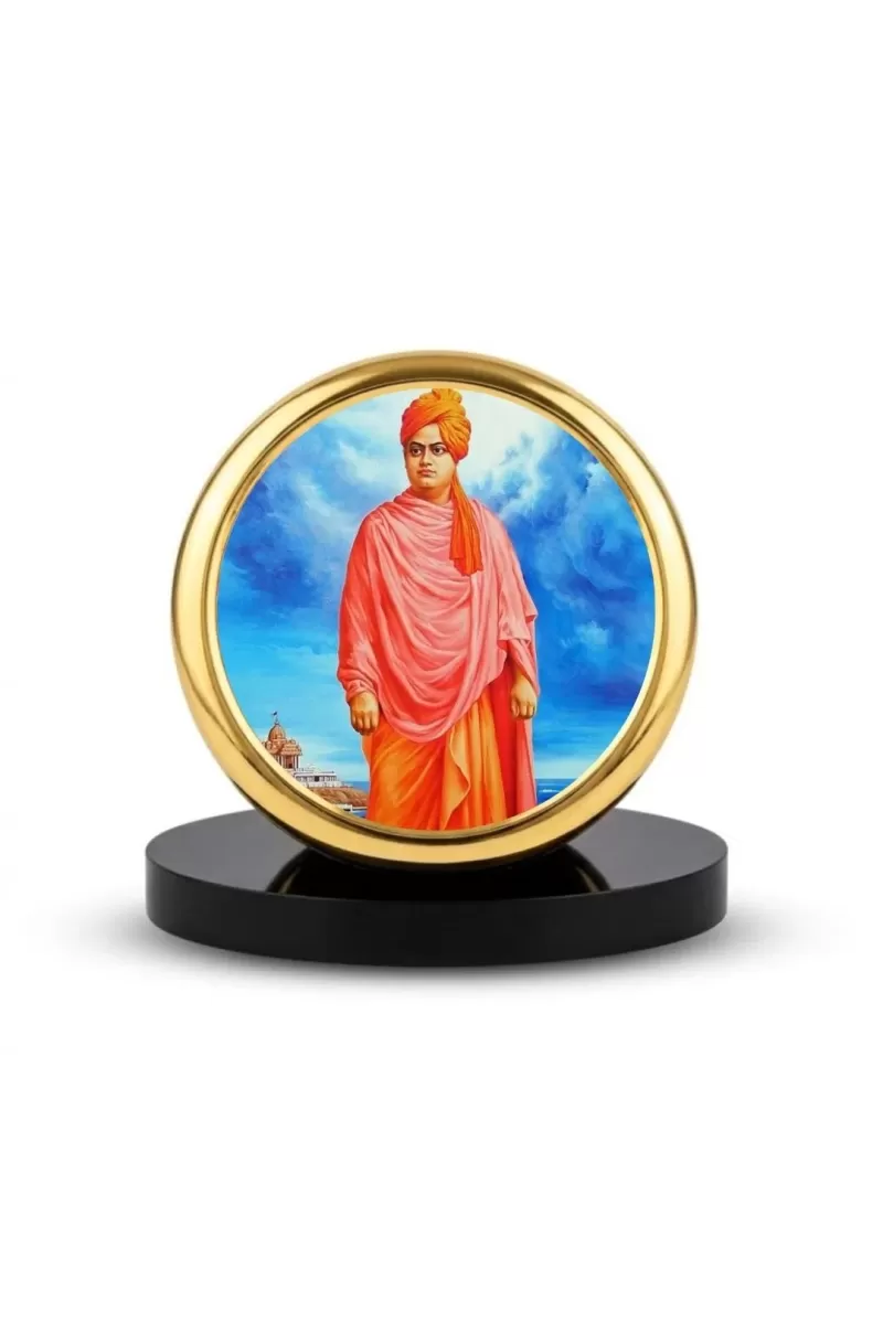 Car Dashboard/Table Top Swami Vivekananda Metal Golden Photo Stand  2x2 Inches, Compact & Stylish Spiritual Display For Car, Home & Office (Pack Of 1) (F24565)