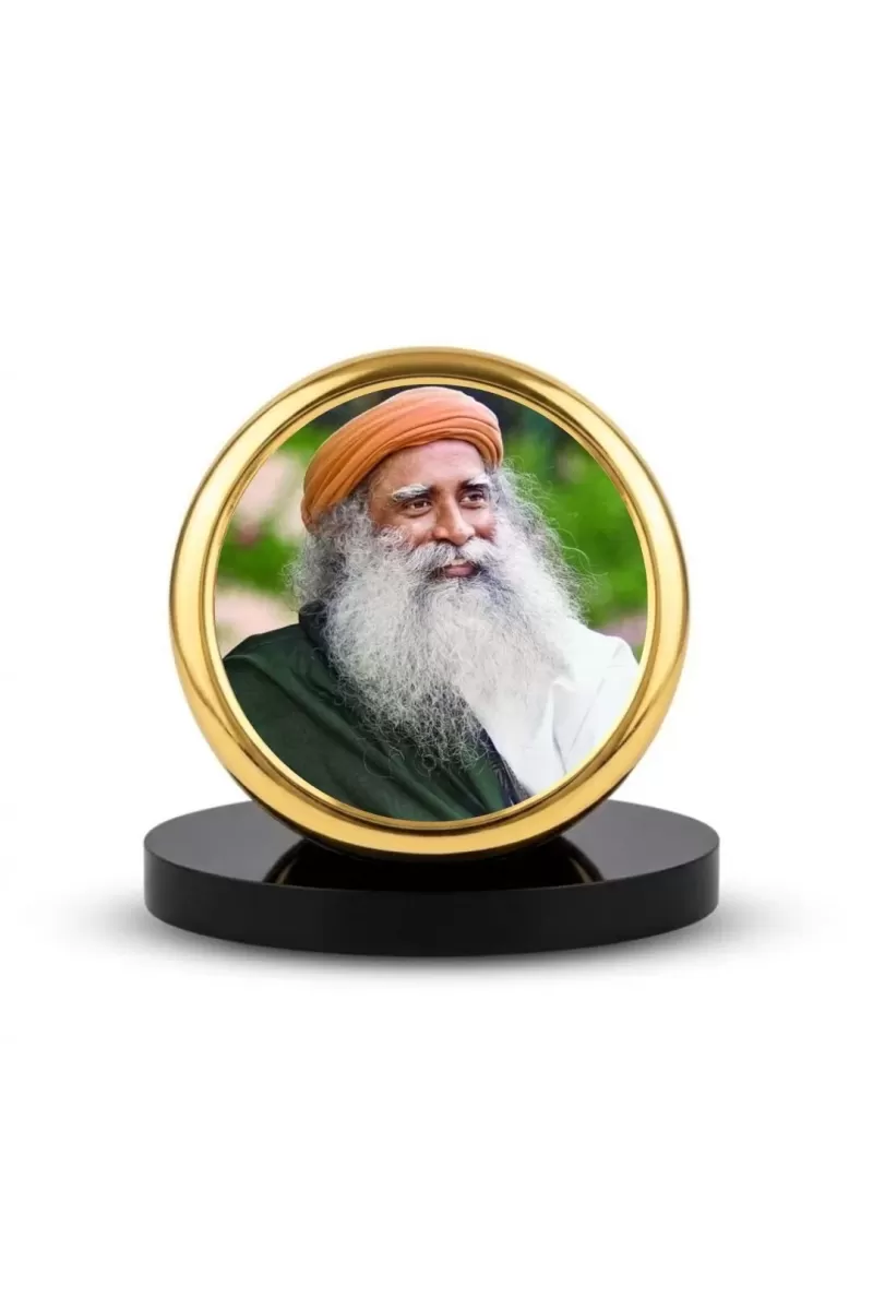 Car Dashboard/Table Top Sadhguru Metal Golden Photo Stand  2x2 Inches, Compact & Stylish Spiritual Display For Car, Home & Office (Pack Of 1) (F24818)