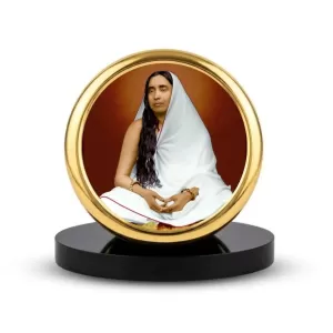 Car Dashboard/Table Top Sri Sarada Devi Metal Golden Photo Stand  2x2 Inches, Compact & Stylish Spiritual Display For Car, Home & Office (Pack Of 1) (F24831)