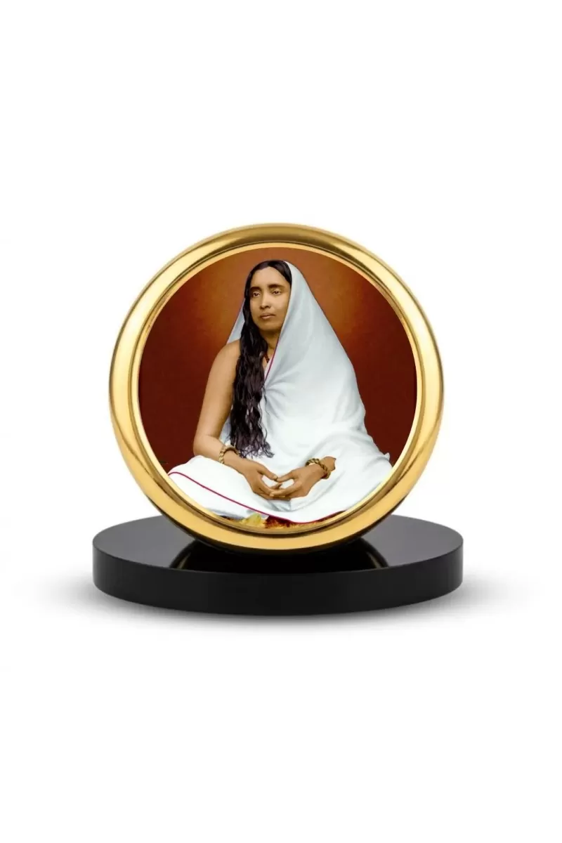 Car Dashboard/Table Top Sri Sarada Devi Metal Golden Photo Stand  2x2 Inches, Compact & Stylish Spiritual Display For Car, Home & Office (Pack Of 1) (F24831)