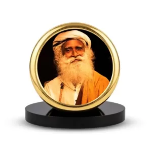 Car Dashboard/Table Top Sadhguru Metal Golden Photo Stand  2x2 Inches, Compact & Stylish Spiritual Display For Car, Home & Office (Pack Of 1) (F24826)