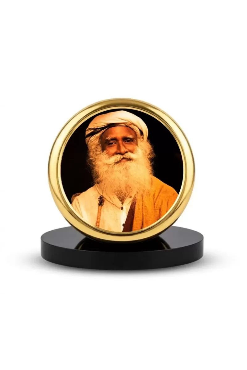 Car Dashboard/Table Top Sadhguru Metal Golden Photo Stand  2x2 Inches, Compact & Stylish Spiritual Display For Car, Home & Office (Pack Of 1) (F24826)