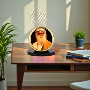 Car Dashboard/Table Top Sadhguru Metal Golden Photo Stand  2x2 Inches, Compact & Stylish Spiritual Display For Car, Home & Office (Pack Of 1) (F24826)