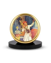 Car Dashboard/Table Top  Sant Namdev Maharaj Metal Golden Photo Stand  2x2 Inches, Compact & Stylish Spiritual Display For Car, Home & Office (Pack Of 1) (F24830)