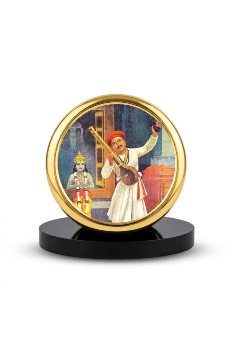 Car Dashboard/Table Top  Sant Namdev Maharaj Metal Golden Photo Stand  2x2 Inches, Compact & Stylish Spiritual Display For Car, Home & Office (Pack Of 1) (F24830)