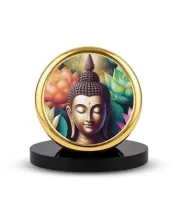 Car Dashboard/Table Top  Lord Gautam Buddha Metal Golden Photo Stand  2x2 Inches, Compact & Stylish Spiritual Display For Car, Home & Office (Pack Of 1) (F24573)