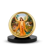 Car Dashboard/Table Top  Sri Chaitanya Mahaprabhu Metal Golden Photo Stand  2x2 Inches, Compact & Stylish Spiritual Display For Car, Home & Office (Pack Of 1) (F24575)