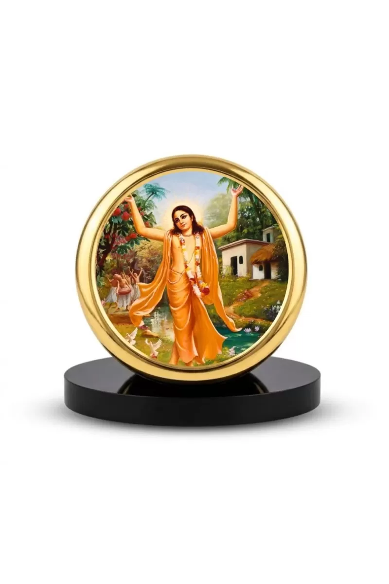 Car Dashboard/Table Top  Sri Chaitanya Mahaprabhu Metal Golden Photo Stand  2x2 Inches, Compact & Stylish Spiritual Display For Car, Home & Office (Pack Of 1) (F24575)