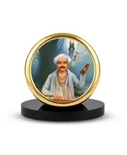 Car Dashboard/Table Top  Sant Tukaram Metal Golden Photo Stand  2x2 Inches, Compact & Stylish Spiritual Display For Car, Home & Office (Pack Of 1) (F24828)