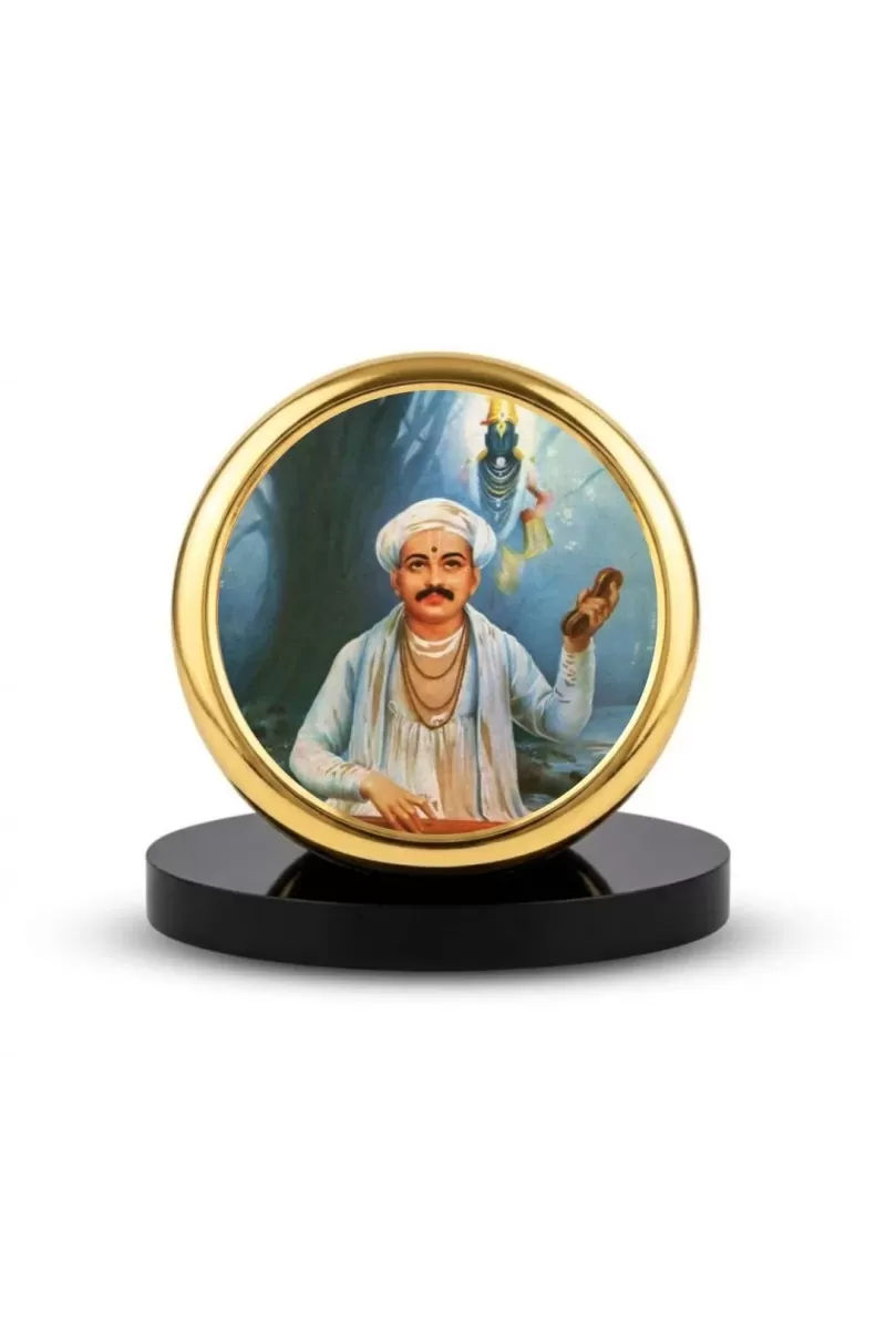 Car Dashboard/Table Top  Sant Tukaram Metal Golden Photo Stand  2x2 Inches, Compact & Stylish Spiritual Display For Car, Home & Office (Pack Of 1) (F24828)