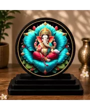 Premium Wooden Lord Ganesha Showpiece For Car Dashboard & Office Table | 4 X 4.5 Inch Sublimation Printed Decorative Stand | 4 Mm MDF | Home Decor | Made In India (F33301)
