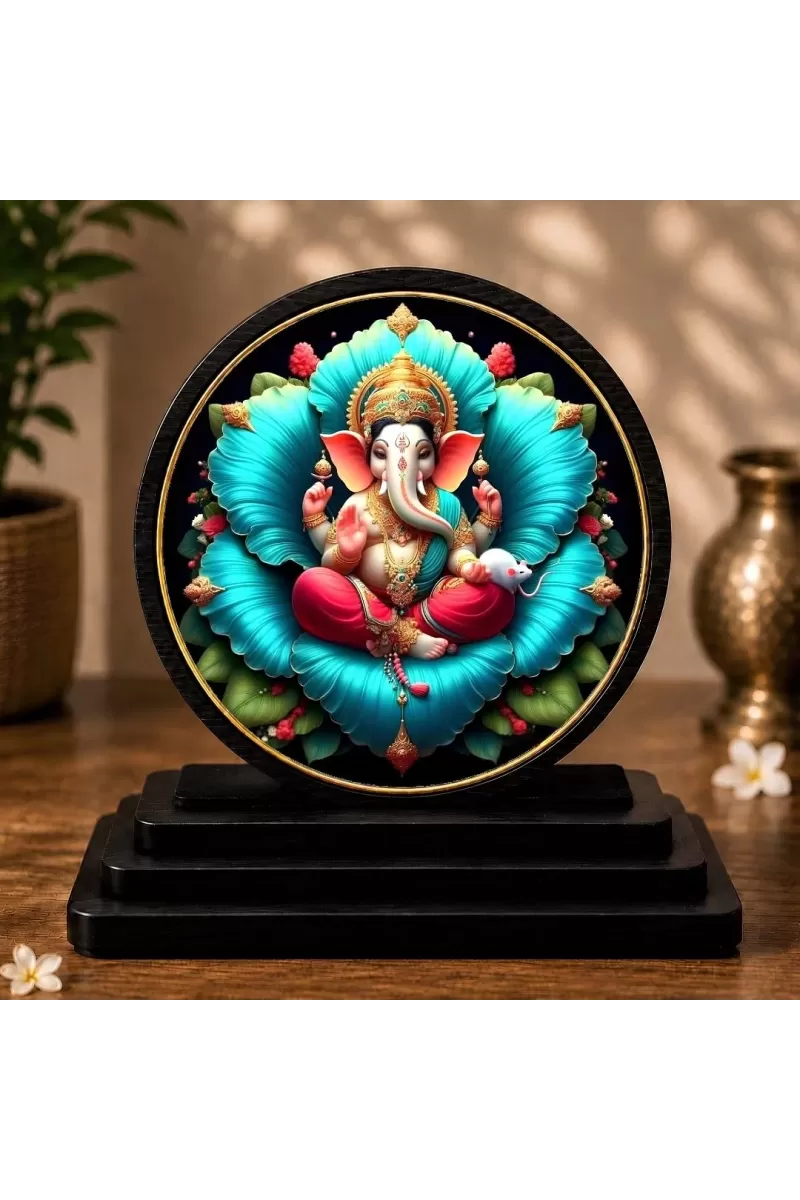 Premium Wooden Lord Ganesha Showpiece For Car Dashboard & Office Table | 4 X 4.5 Inch Sublimation Printed Decorative Stand | 4 Mm MDF | Home Decor | Made In India (F33301)