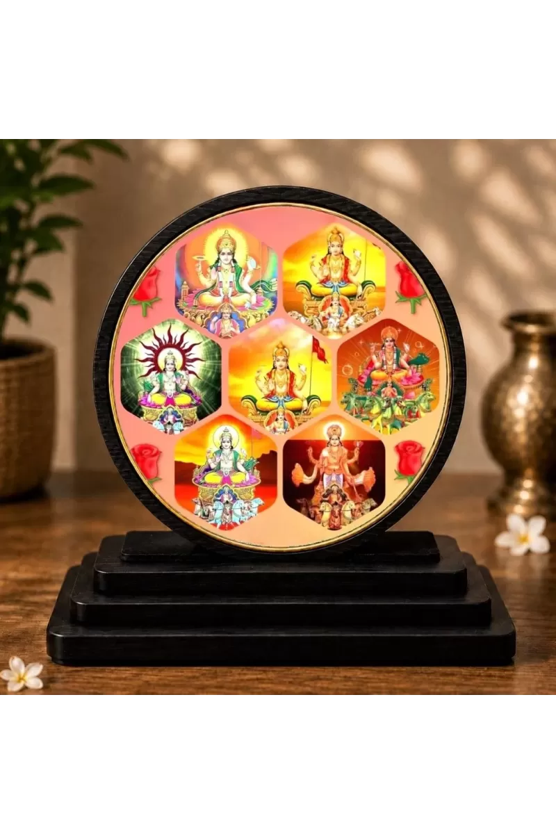 Premium Wooden Navdurga Yantra Showpiece For Car Dashboard & Office Table | 4 X 4.5 Inch Sublimation Printed Decorative Stand | 4 Mm MDF | Home Decor | Made In India (F33567)