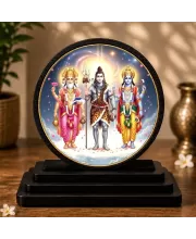 Premium Wooden  Lord Shiva, Vishnu, And Brahma Showpiece For Car Dashboard & Office Table | 4 X 4.5 Inch Sublimation Printed Decorative Stand | 4 Mm MDF | Home Decor | Made In India (F33571)