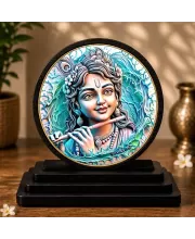 Premium Wooden Lord Krishna Showpiece For Car Dashboard & Office Table | 4 X 4.5 Inch Sublimation Printed Decorative Stand | 4 Mm MDF | Home Decor | Made In India (F33320)