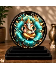 Premium Wooden Lord Ganesha Showpiece For Car Dashboard & Office Table | 4 X 4.5 Inch Sublimation Printed Decorative Stand | 4 Mm MDF | Home Decor | Made In India (F33324)