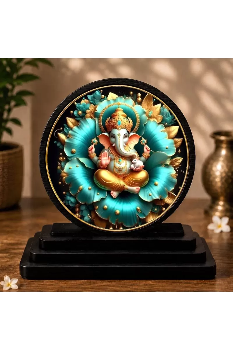 Premium Wooden Lord Ganesha Showpiece For Car Dashboard & Office Table | 4 X 4.5 Inch Sublimation Printed Decorative Stand | 4 Mm MDF | Home Decor | Made In India (F33324)