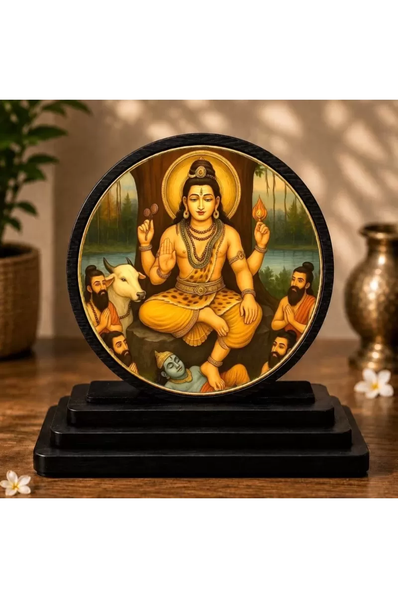 Premium Wooden Sri DakshinaMurthy  Showpiece For Car Dashboard & Office Table | 4 X 4.5 Inch Sublimation Printed Decorative Stand | 4 Mm MDF | Home Decor | Made In India (F33587)