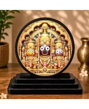Premium Wooden Sri Jagannath Balaram Subhadra Showpiece For Car Dashboard & Office Table | 4 X 4.5 Inch Sublimation Printed Decorative Stand | 4 Mm MDF | Home Decor | Made In India (F33592)