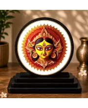 Premium Wooden Goddess Durga Showpiece For Car Dashboard & Office Table | 4 X 4.5 Inch Sublimation Printed Decorative Stand | 4 Mm MDF | Home Decor | Made In India (F33594)