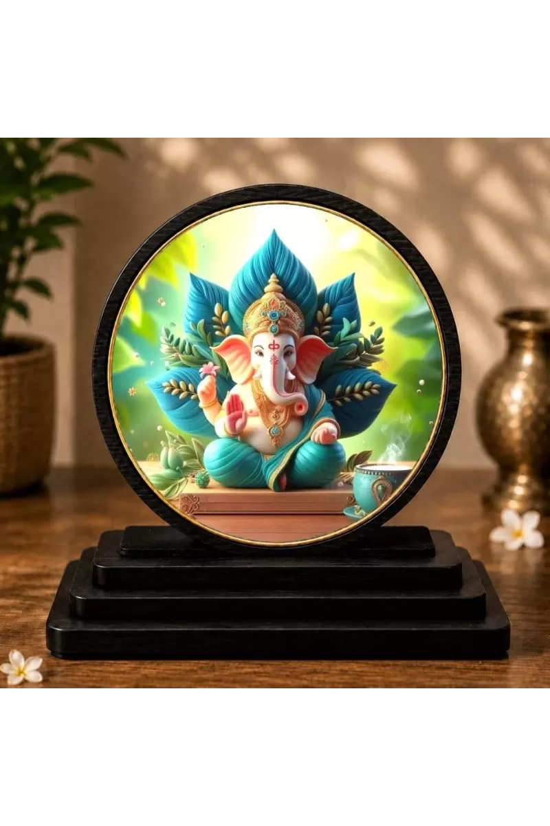 Premium Wooden Lord Ganesha Showpiece For Car Dashboard & Office Table | 4 X 4.5 Inch Sublimation Printed Decorative Stand | 4 Mm MDF | Home Decor | Made In India (F33351)