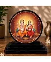 Premium Wooden Lord Ganesha And Goddess Laxmi Showpiece For Car Dashboard & Office Table | 4 X 4.5 Inch Sublimation Printed Decorative Stand | 4 Mm MDF | Home Decor | Made In India (F33660)