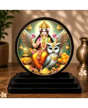 Premium Wooden  Goddess Lakshmi Showpiece For Car Dashboard & Office Table | 4 X 4.5 Inch Sublimation Printed Decorative Stand | 4 Mm MDF | Home Decor | Made In India (F33673)